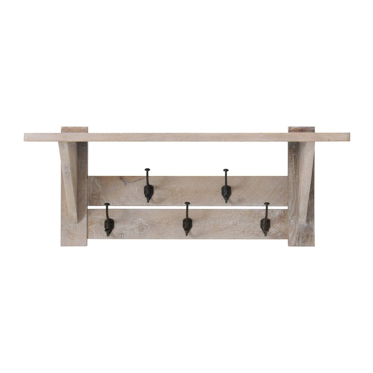 40" Castleton Mango Wood Bench and Coat Hook with Shelf Driftwood - Alaterre Furniture: Entryway Storage, 5 Metal Hooks, No Surface Treatment - thumbnail 10