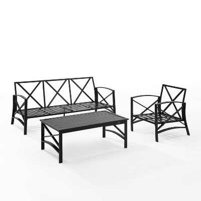 Mist Green Steel 3-Piece Outdoor Sofa Set with Cushions