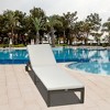 Outsunny Patio Wicker Chaise Lounge with Wheels, Outdoor Rattan Sun Lounger with 4 Position Adjustable Backrest and Cushions, Cream White - 2 of 4