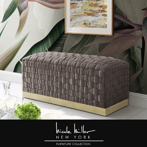 Nicole Miller Satine Velvet Hand Woven Bench with Base - 1 of 4