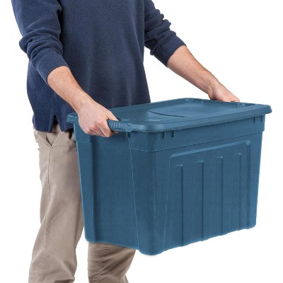 Navy 20 Gallon Recycled Plastic Stackable Storage Totes with Lids, 4 Pack