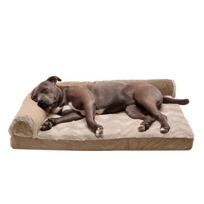 FurHaven Wave Fur & Velvet Deluxe Chaise Lounge Orthopedic Sofa-Style Dog Bed