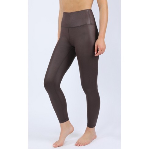 90 Degree By Reflex Interlink Faux Leather High Waist Cire Ankle Legging -  Chocolate Torte - Small