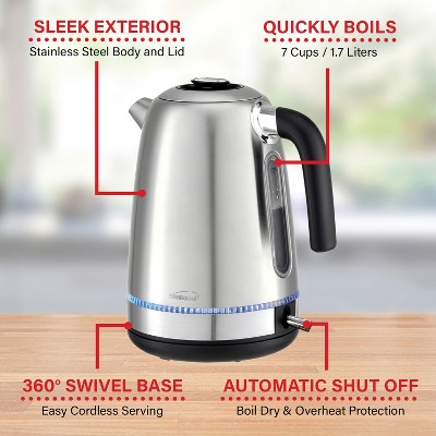 Brentwood 7-Cup 1,500-Watt Cordless Electric Stainless Steel Kettle