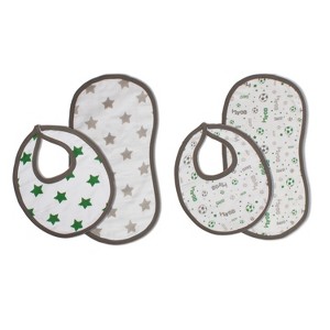 Bacati - Soccerball Green/Gray Muslin 4 pc set of Bibs & Burp Cloths Set - 1 of 4