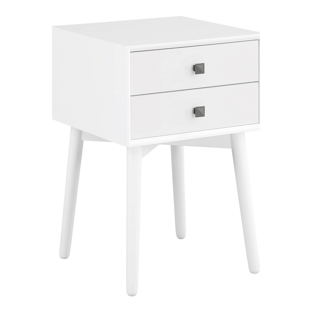 24/7 Shop At Home Norvy 2 Drawer Nightstand White: Mid-Century Modern, Rubberwood, MDF