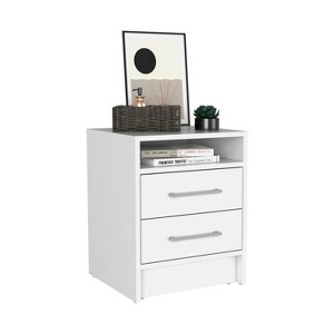 Gulches 20"H Nightstand with 2 Drawers & Open Shelf, Superior Top & Metal Handles, Particle Board Side Table for Bedroom (White) - 1 of 4