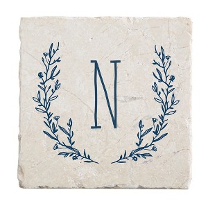 Personalization Mall Farmhouse Floral Personalized Letter Tumbled Stone Coaster Set - 1 of 1