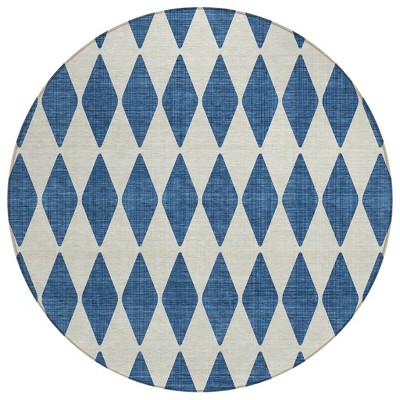 Navy Blue And Ivory Geometric Washable Indoor Outdoor Area Rug