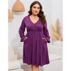 Coolmee Women's Plus Size Mini Dress Long Sleeve Wrap V Neck A Line Short Dress with Pockets - 2 of 4