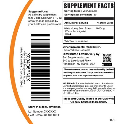 BulkSupplements White Kidney Bean Extract Capsules