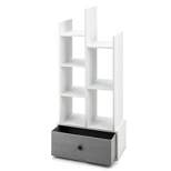 Tangkula Tree Shaped Bookcase with Drawer Free Standing Bookshelf with 7 Open Storage Shelves Tall Display Rack with Bookshelves White