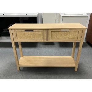 Rattan Console Table with 2 Storage Drawers, Boho Entryway Sofa Table for Living Room Hallway Foyer - 1 of 1