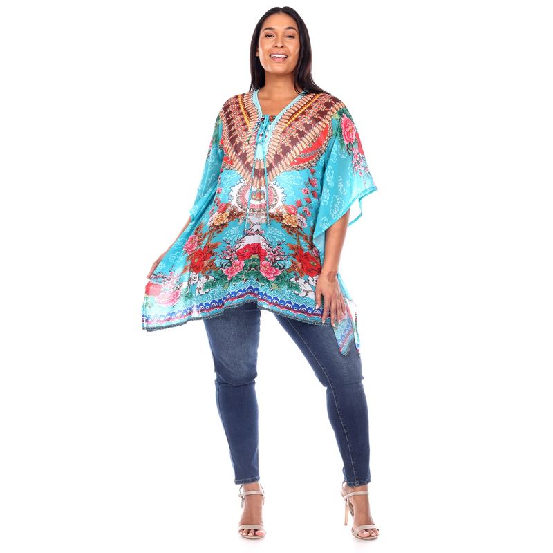 Plus Size Short Caftan with Tie-up Neckline - One Size Fits Most Plus - White Mark, 4 of 6