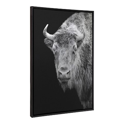 Kate & Laurel All Things Decor 28"x38" Sylvie American Bison Buffalo Yellowstone Wildlife Animal BW Framed Metallic Canvas Wall Art by Xy