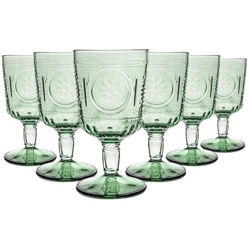 Vintage Bormioli Rocco Italy Wine Water Panel Green Glass Goblets Set Of 3
