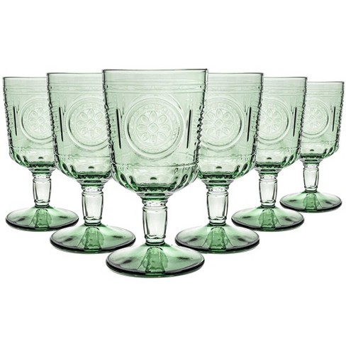 Bormioli Rocco Romantic Set of 6 Stemware Glasses, 10.75 oz. Colored Crystal Glass, Pastel Green, Made in Italy