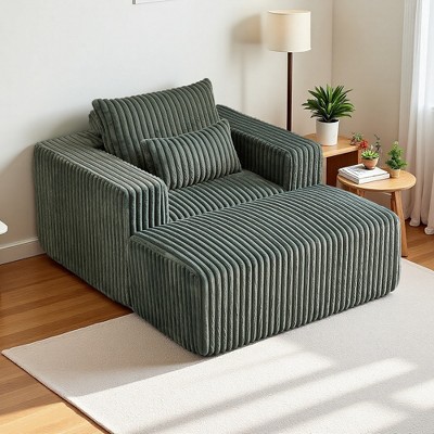 62.5" Corduroy Lounge Chair Sofa with Removable Footrest