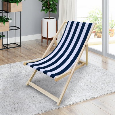 Dracelo populus wood sling chair blue Stripe Broad blue Stripe (color: Dark blue) folding chaise lounge chair