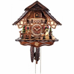Chalet Cuckoo Clock with Beer Drinker – 10 in – Hand-carved Windows & Trees By River City Clocks - 1 of 3