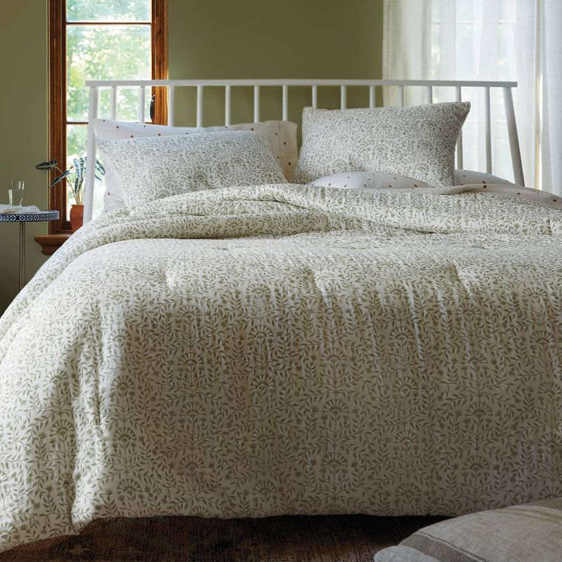 Traditional Vine Printed Cotton Comforter & Sham Set Green - Threshold™, 5 of 9