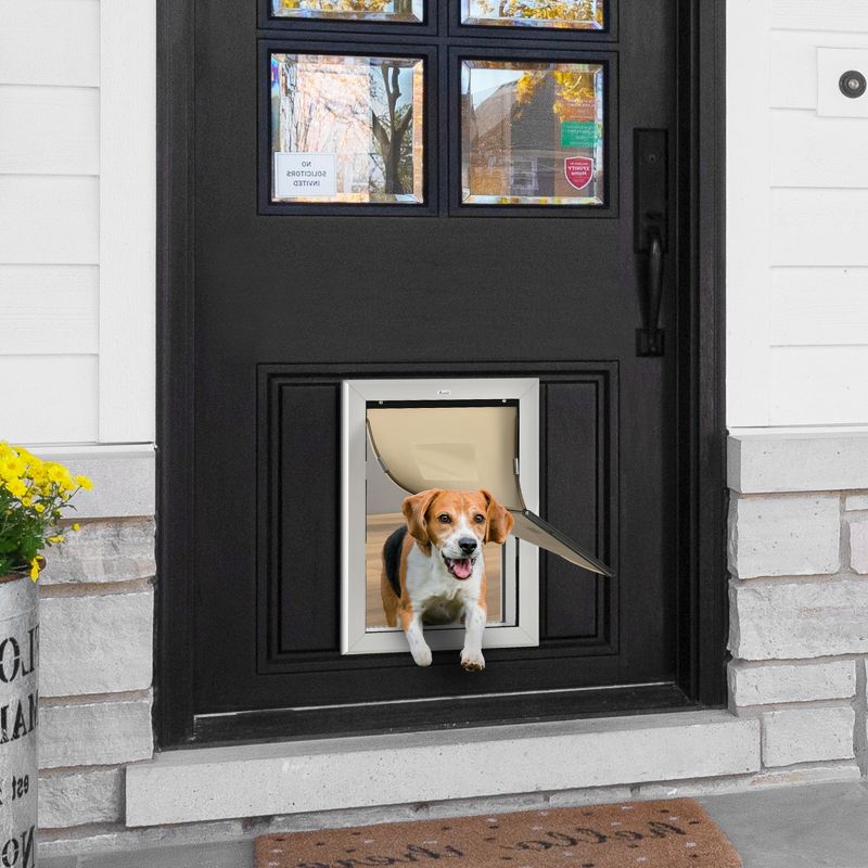 PawHut 2 Way Locking Dog Door, Aluminum Doggy Pet Door for Wall, Fast Installation, with Magnetic Closure, Locking Panel, Weatherproof, Insulating, 3 of 7