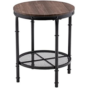 VINGLI Industrial Round End Table - 20" Metal & Wooden Side Table for Couch & Living Room - 1 of 4