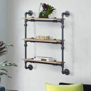 INFURNIC Decorative Wall Shelf Industrial 3-Tier Water Pipe Frame for Display and Storage Stylish Space-Saving, Black, 28.5"*9.5"*35.5" - 1 of 4