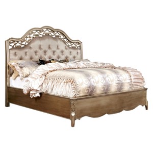 Celentano Traditional Fabric Tufted Antique Eastern King Bed Gold - ioHOMES