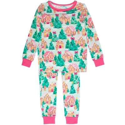 RuffleButts SoftSnooze Girls Holiday Ruffle Long Sleeve Pajama Set