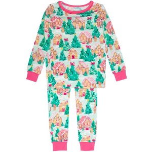 RuffleButts SoftSnooze Girls Holiday Ruffle Long Sleeve Pajama Set - 1 of 2