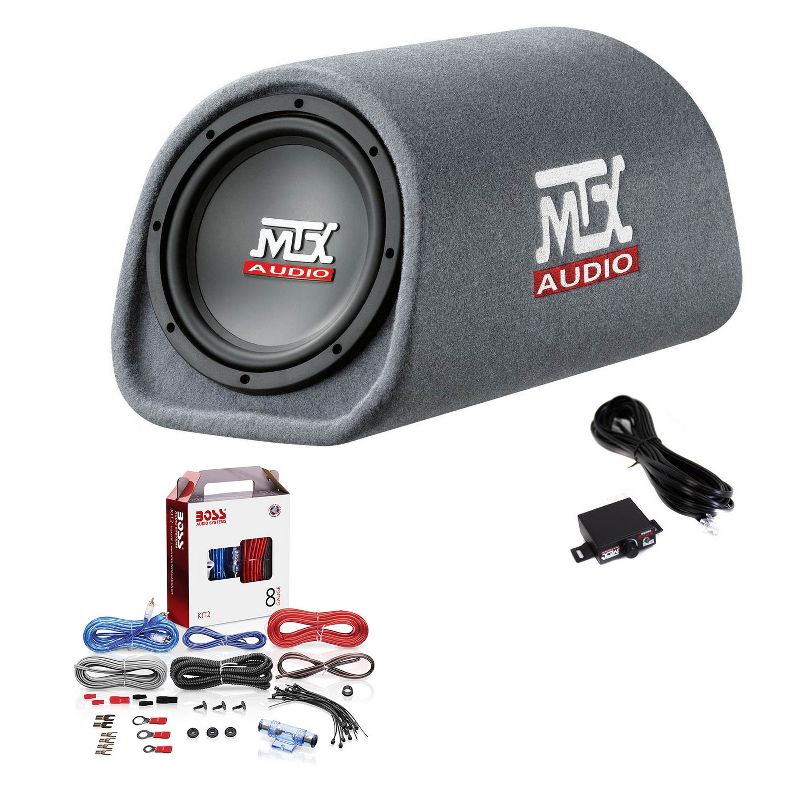 MTX AUDIO RT8PT 8" 240W Car Subwoofer Enclosure Amplified Tube Box Vented with BOSS Audio Systems KIT2 8 Gauge Car Amplifier Installation Wiring Kit, 5 of 7