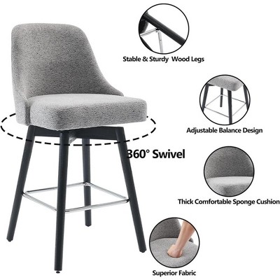 Swivel Bar Chair, with Backrest and Wooden Legs, Upholstered Fabric Bar Chair, 360 Degree Swivel Chair, for Home, Office, Bar, Coffee Shop