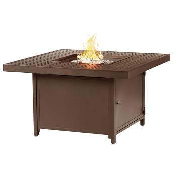 42" Square 55000 BTUs Propane Glass Fire Pit Table Set with 2 Covers - Gray - Oakland Living
