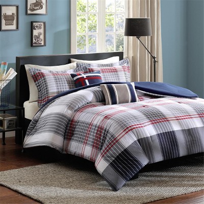 Blue & Red Plaid Carson Multiple Piece Comforter Set (Twin/Twin Extra Long) - 4-pc