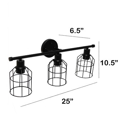 Black Industrial 3-Light Vanity Fixture with Wire Cage Shades