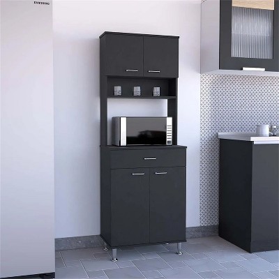 LunaLulinlk Kitchen Pantry with Countertop; Closed & Open Storage -Black