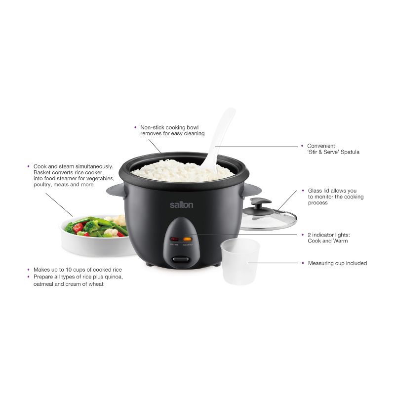 Salton Automatic Rice Cooker & Steamer - 10 Cup, 5 of 8