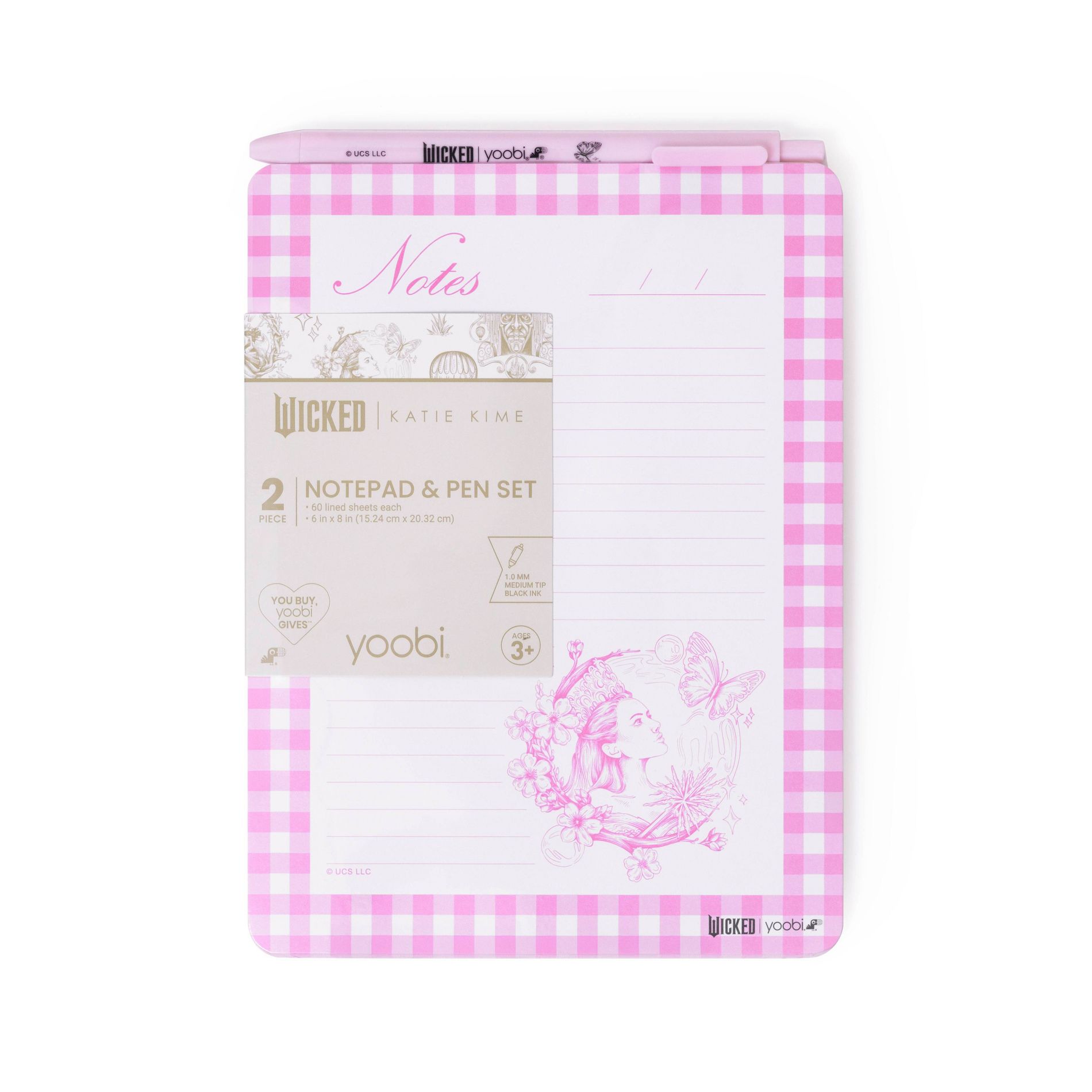 Wicked x Yoobi Paper Set Glinda 6"x8" Lined Notepad with Retractable Ballpoint Pen 60 Sheets