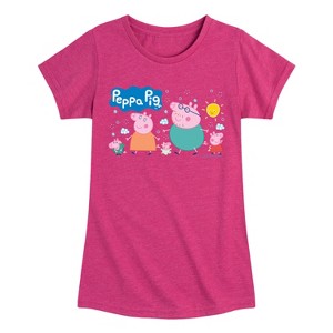 Girls' - Peppa Pig - Pig Famly Lineup Fitted Short Sleeve Graphic T-Shirt - 1 of 4