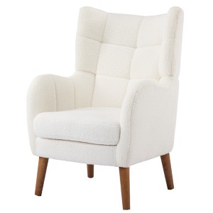 Gulches White Teddy Fabric Accent Chair, 41" Upholstered Living Room Chair with 5.5-Inch Thick Cushions,Sturdy Birch Wood Legs, Mid-Century Chair - 1 of 4