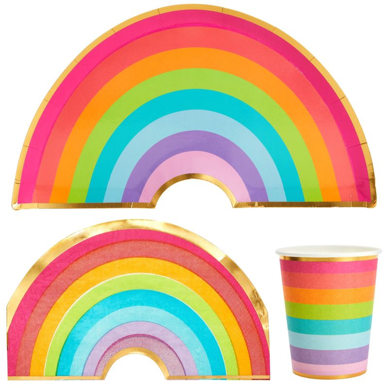 Blue Panda 72-Piece Disposable Dinnerware Set with Cups, Plates, Napkins for Rainbow Themed Birthday Party Decorations (Serves 24), 5 of 10