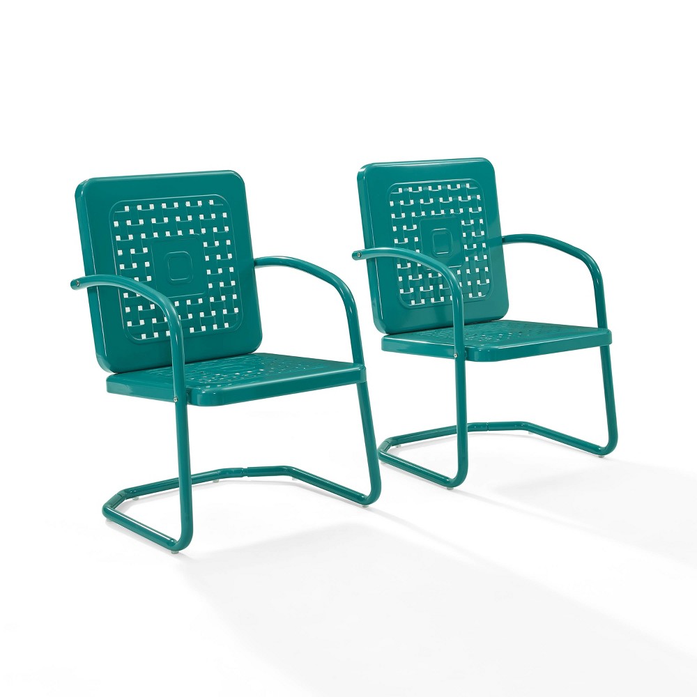 Photos - Garden Furniture Crosley 2pk Bates Outdoor Metal Chairs Turquoise  