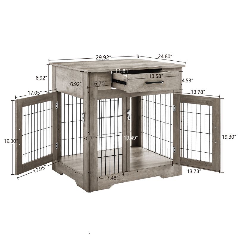 Furniture Style Dog Crate End Table with Drawer, Indoor Pet Kennels with Double Doors - ModernLuxe, 4 of 13