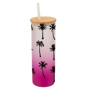 Elanze Designs Palm Tree Ocean Beach Life Wrap-Around Design 25 Ounce Frosted Gradient Glass On-The-Go Coffee Travel Skinny Tumbler Mug Cup, Bamboo - 1 of 1