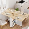 Folding Dining Table with Storage, Rolling Kitchen Table on 6 Caster Wheels, Space-Saving for Small Apartments & Kitchens, Wood Color and White - 2 of 4