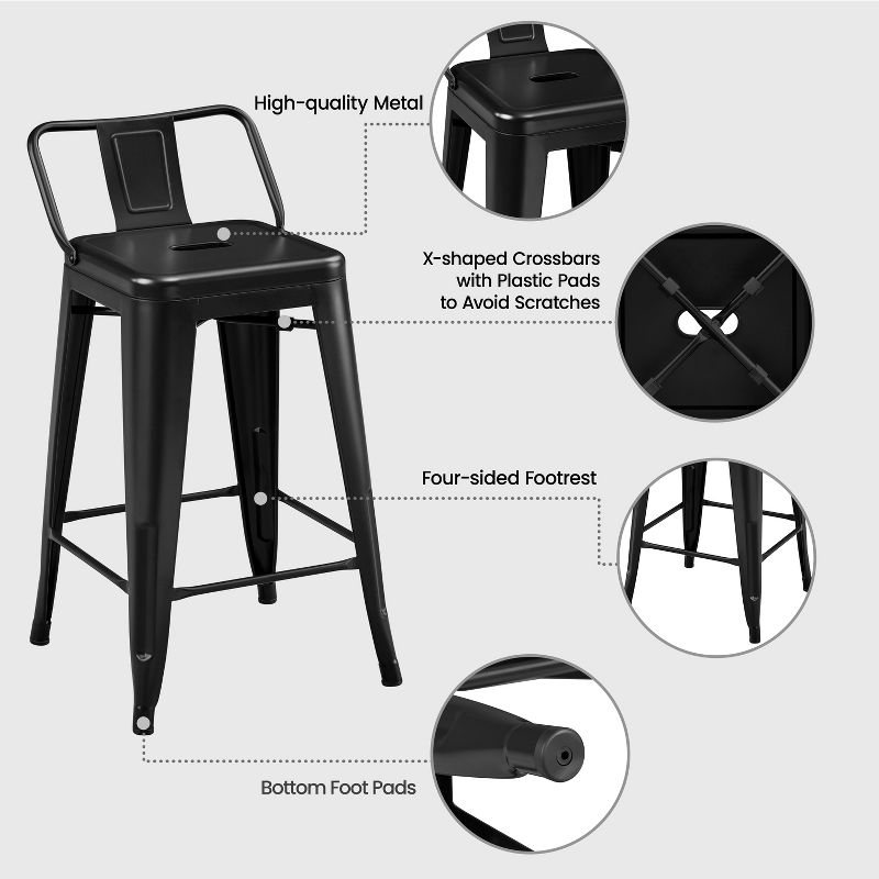 Yaheetech 24" H Metal Bar Stools Set of 4 for Home Restaurant, Black, 4 of 9