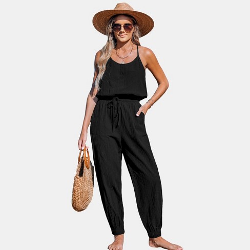 Women's Tapered Leg & Back Cut-Out Jumpsuit - Cupshe-XS-Black