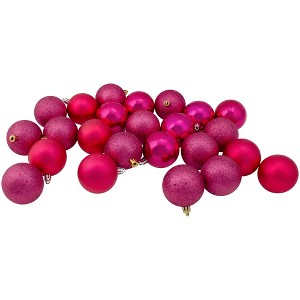 Northlight 24ct Shatterproof 4-Finish Christmas Ball Ornament Set 2.5" - Pink - 1 of 3