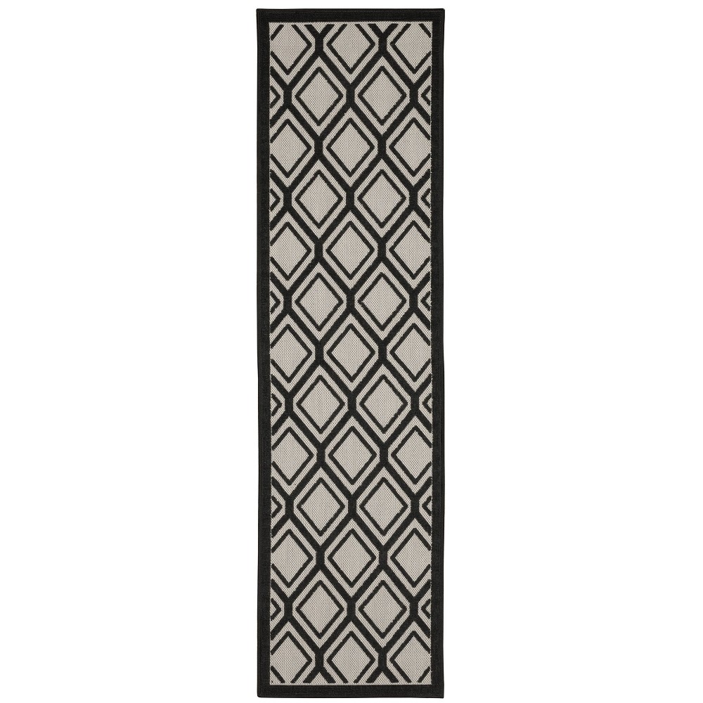 Photos - Area Rug 1'10"x7'3" Runner Trinity Textured Diamond Lattice Patio  Beige/Bl